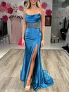 Trumpet/Mermaid Straight Silk-like Satin Sweep Train Prom Dresses With Split Front S020120690