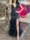 Trumpet/Mermaid V-neck Sequined Sweep Train Prom Dresses With Appliques Lace #Milly020120834