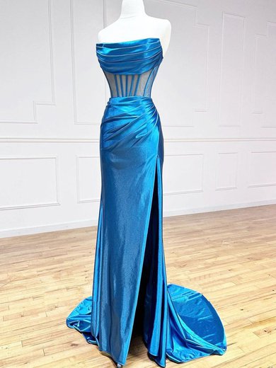 Trumpet/Mermaid Straight Silk-like Satin Sweep Train Prom Dresses With Ruched #Milly020120845