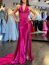 Trumpet/Mermaid Halter Silk-like Satin Sweep Train Prom Dresses With Ruched #Milly020120847