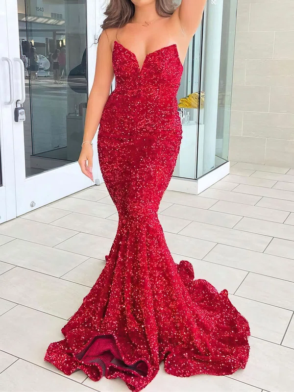Mermaid V-neck Sparkly Velvet Sequin Prom Dresses #Milly020121315