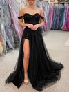 Ball Gown/Princess Off-the-shoulder Tulle Sequined Sweep Train Prom Dresses With Split Front #Milly020121330