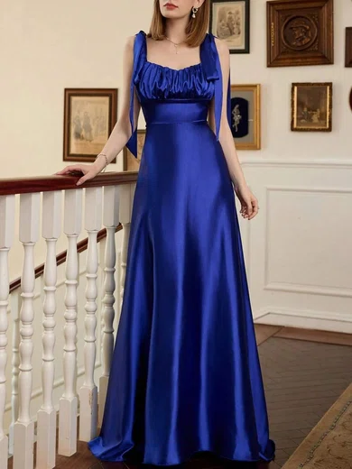 A-line V-neck Silk-like Satin Floor-length Prom Dresses With Ruched #Milly020121357