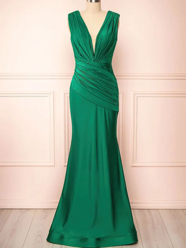 Trumpet/Mermaid V-neck Jersey Sweep Train Prom Dresses With Ruched #Milly020121358