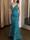 Trumpet/Mermaid V-neck Sequined Sweep Train Prom Dresses #Milly020121362