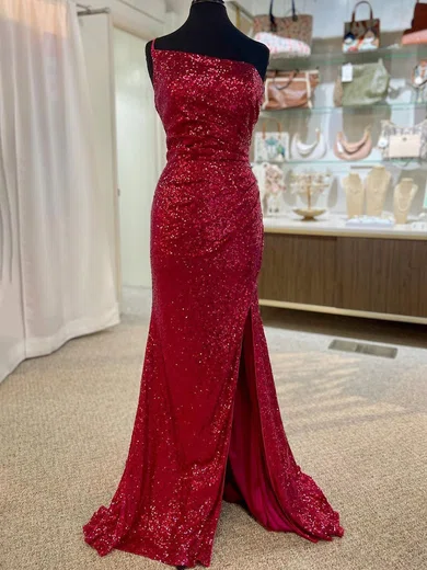 Mermaid One Shoulder Sparkly Sequin Prom Dresses With Ruched #Milly020121369