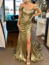 Trumpet/Mermaid Off-the-shoulder Sequined Sweep Train Prom Dresses With Ruched #Milly020121374