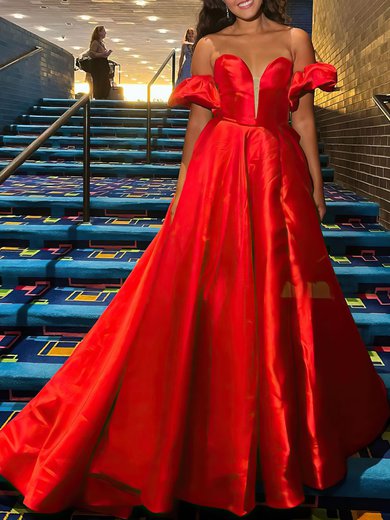 Ball Gown/Princess Off-the-shoulder Satin Sweep Train Prom Dresses With Pockets #Milly020121378