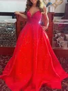 Ball Gown/Princess V-neck Satin Sweep Train Prom Dresses With Pockets #Milly020121392