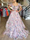 Ball Gown/Princess Square Neckline Tulle Sweep Train Prom Dresses With Ruffles #Milly020121398