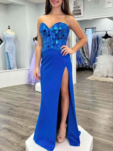 Trumpet/Mermaid Sweetheart Stretch Crepe Sweep Train Prom Dresses With Split Front #Milly020121399