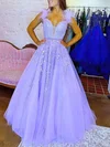 Ball Gown/Princess V-neck Tulle Sweep Train Prom Dresses With Beading #Milly020121403