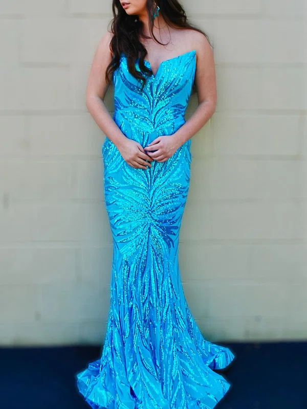 Trumpet/Mermaid V-neck Sequined Sweep Train Prom Dresses #Milly020121416