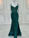 Trumpet/Mermaid V-neck Silk-like Satin Sweep Train Prom Dresses With Beading #Milly020121436