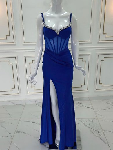 Trumpet/Mermaid V-neck Shimmer Crepe Floor-length Prom Dresses With Split Front #Milly020121444