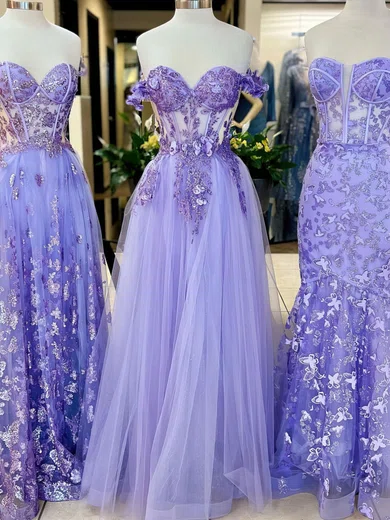 Ball Gown Off-the-shoulder Tulle 3D Floral Prom Dresses With Appliques #Milly020121448