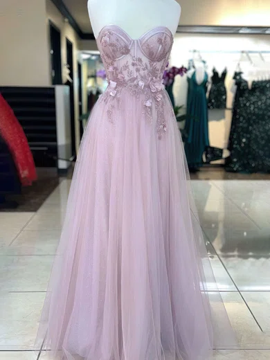 Ball Gown Strapless Tulle Corset Prom Dresses With Appliques #Milly020121450