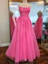 Ball Gown/Princess Square Neckline Tulle Glitter Floor-length Prom Dresses With Appliques Lace #Milly020121456