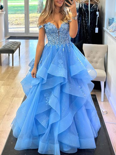 Ball Gown/Princess Off-the-shoulder Glitter Sweep Train Prom Dresses With Appliques Lace #Milly020121463