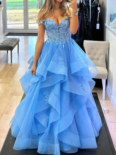 Princess Off-the-shoulder Tulle Ruffle Prom Dresses With Appliques #Milly020121463