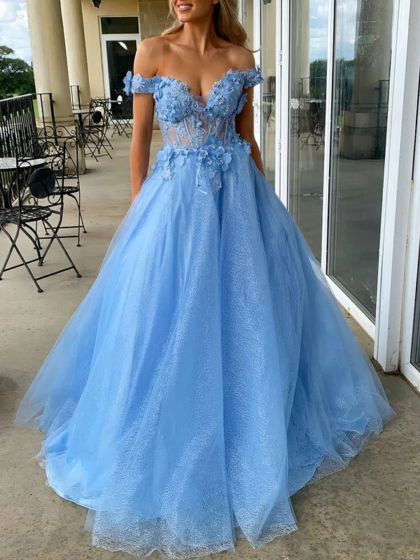 Ball Gown Off-the-shoulder Tulle 3D Floral Prom Dresses #Milly020121500