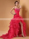 Gorgeous Watermelon Organza Split Front Court Train Beading Lace up Prom Dress #02014420