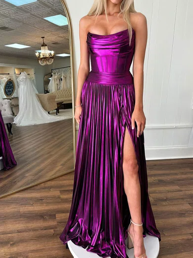 Sparkly A-line Strapless Metallic Prom Dresses With Ruched #Milly020121568