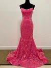 Trumpet/Mermaid Scoop Neck Sequined Sweep Train Prom Dresses With Appliques Lace #Milly020121576