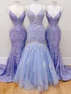 Mermaid V-neck Tulle Prom Dresses With Appliques #Milly020121581