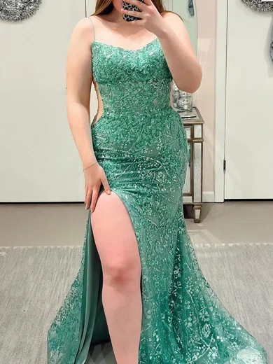 Mermaid Scoop Neck Sparkly Sequin Prom Dresses With Split #Milly020121604
