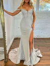 Trumpet/Mermaid V-neck Jersey Sweep Train Prom Dresses With Split Front #Milly020121619