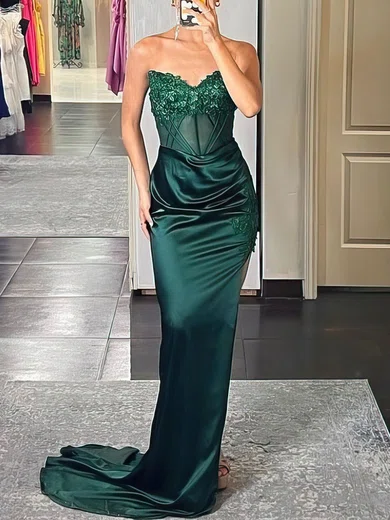 Sheath/Column V-neck Satin Prom Dresses With Appliques #Milly020121648