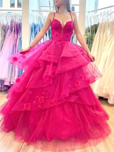 Ball Gown/Princess V-neck Organza Sweep Train Prom Dresses With Appliques Lace #Milly020121655