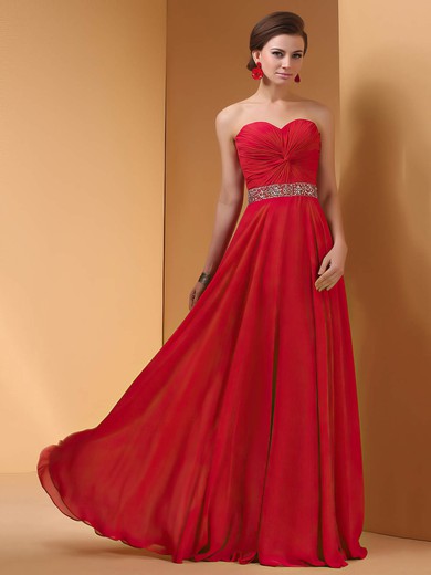 Red Sweetheart Criss Cross and Beading A-line Chiffon Modern Prom Dress #02060463