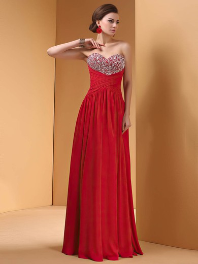 Beautiful Sweetheart Red Chiffon Crystal Detailing Sequins Floor-length Prom Dress #02014423