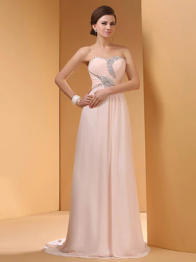 Simple Sweetheart Chiffon with Pleats Sweep Train Beading Prom Dresses #02130057