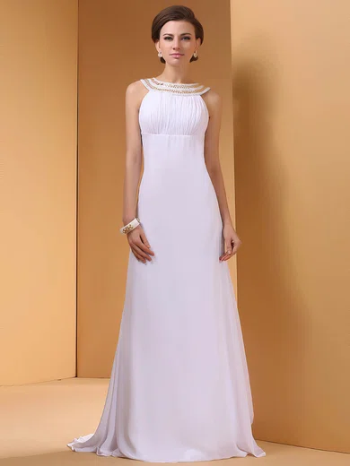 Sheath/Column Scoop Neck Chiffon Floor-length Beading Prom Dresses #02014437