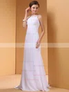 Graceful Chiffon Sheath/Column Scoop Neck Beading White Open Back Prom Dress #02014437