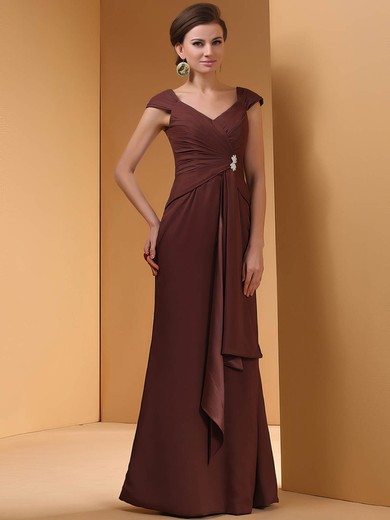 Sheath/Column V-neck Chiffon Floor-length Ruffles Prom Dresses #01021303
