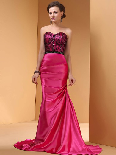 Fuchsia Gorgeous Silk-like Satin with Lace Trumpet/Mermaid Sweetheart Prom Dress #02014443