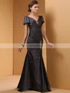 Inexpensive Trumpet/Mermaid Satin Beading Short Sleeve Black Prom Dress #02014445