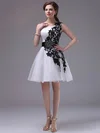 A-line One Shoulder Organza Short/Mini Appliques Lace Prom Dresses #02042244