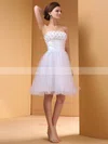 White Organza Knee-length with Flower(s) Pretty Strapless Prom Dresses #02051686