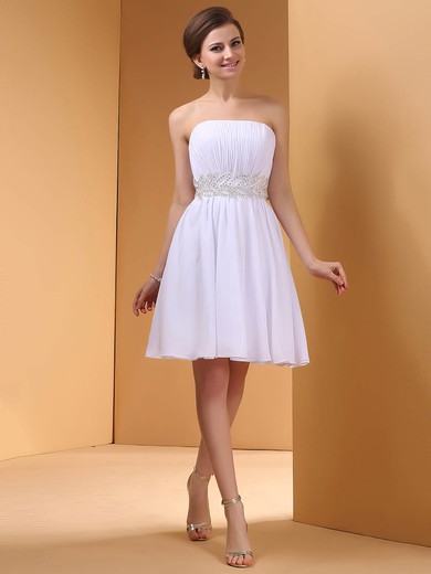 White Wholesale Strapless Beading and Ruffles Short/Mini Chiffon Prom Dress #02042257