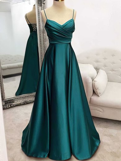 Ball Gown/Princess V-neck Satin Sweep Train Prom Dresses With Ruched #Milly020121845