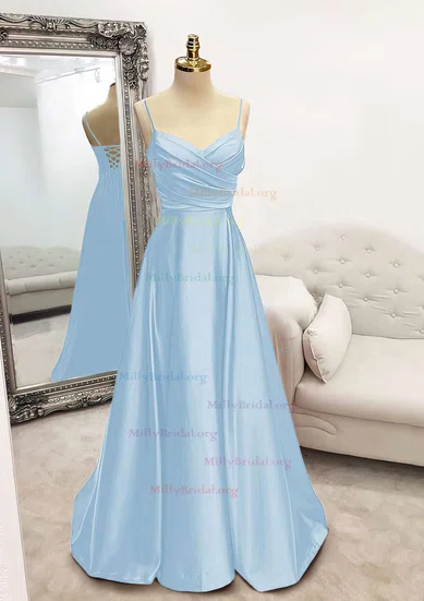 Sweep Train Ball Gown Ruched Satin Spaghetti Straps Wedding Dress Sweep Train Ball Gown Ruched Satin Spaghetti Straps Wedding Dress