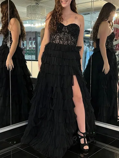 Ball Gown Strapless Chiffon Ruffle Tiered Prom Dresses With Beading #Milly020121850