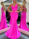 Trumpet/Mermaid V-neck Jersey Sweep Train Ruched Prom Dresses #Milly020120910