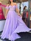 A-line Sweetheart Chiffon Sweep Train Appliques Lace Prom Dresses #Milly020120913