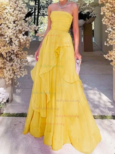 Ball Gown Straight Tulle Floor-length Ruffles Prom Dresses